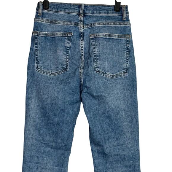 ZARA Bootcut High Rise Straight Jean Stretch Raw Hem Zip Button 2 Blue #3324 - Picture 5 of 14